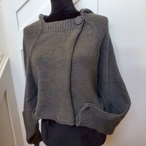 Minimalist wrap front cropped hooded dolman sleeve sweater